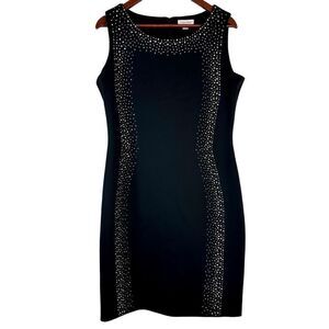 Calvin Klein Black Sequin Embellished Sheath Dress Womens 14 Sleeveless Glam
